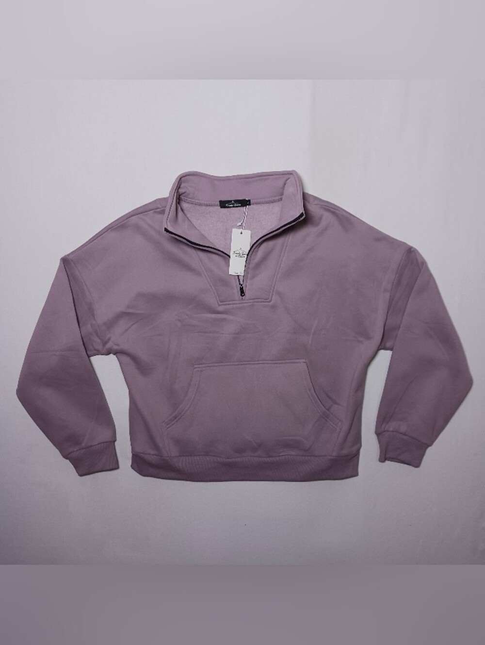 Trendy Queen 1/2 Zip Oversized Fleece Sweatshirt Large Mauve NWT Kangaroo Pocket